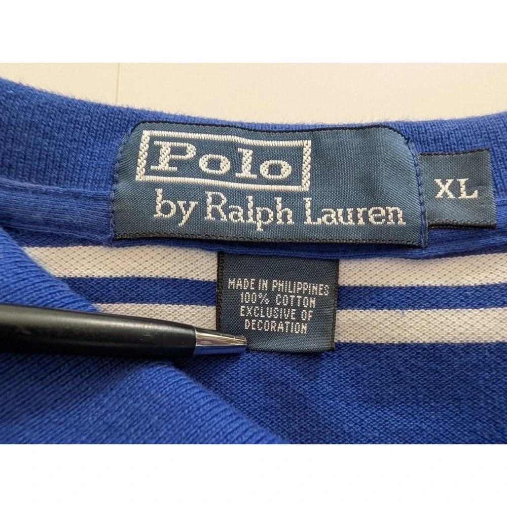 Polo Ralph Lauren Men's XL Polo Shirt Blue White‎ Striped Classic Fit Short...